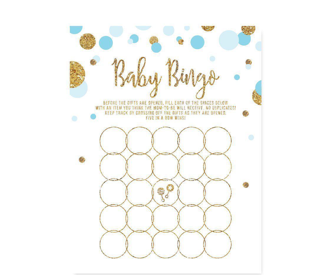 Gold Glitter Baby Shower Games & Activities-Set of 20-Andaz Press-Baby Blue-Baby Bingo Game-