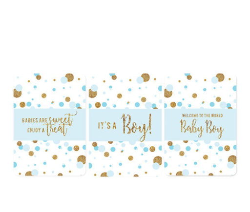 Gold Glitter Baby Shower Hershey's Miniatures Mini Candy Bar Wrappers-Set of 36-Andaz Press-Baby Blue-