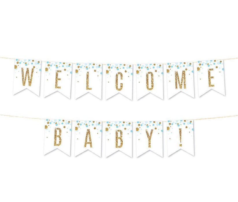 Gold Glitter Baby Shower Party Pennant Banner-Set of 1-Andaz Press-Baby Blue-