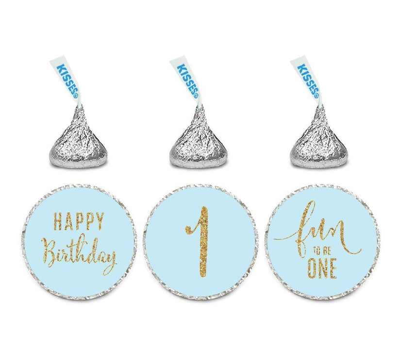 Gold Glitter Happy 1st Birthday Hershey's Kisses Stickers-Set of 216-Andaz Press-Baby Blue-