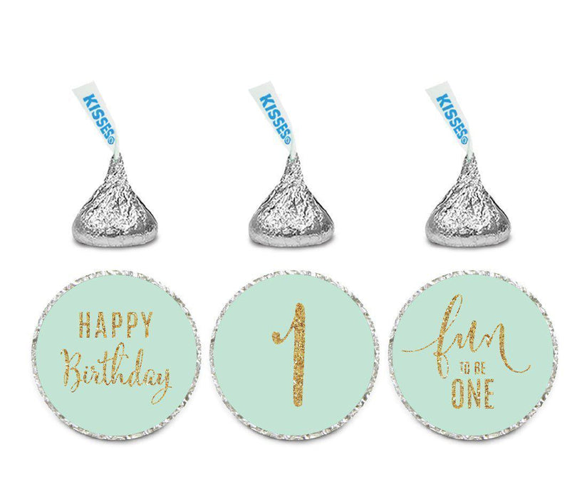 Gold Glitter Happy 1st Birthday Hershey's Kisses Stickers-Set of 216-Andaz Press-Mint Green-