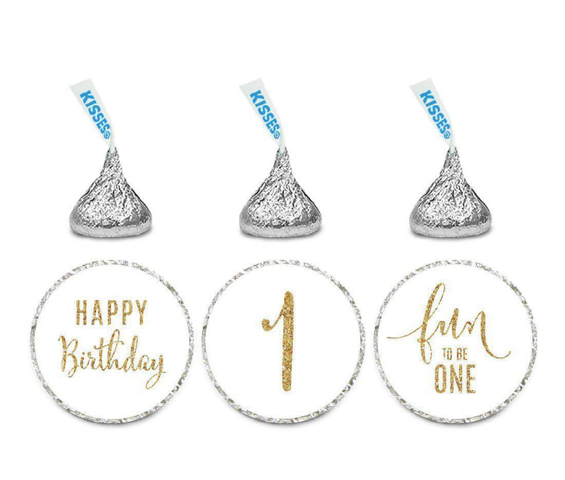 Gold Glitter Happy 1st Birthday Hershey's Kisses Stickers-Set of 216-Andaz Press-White-