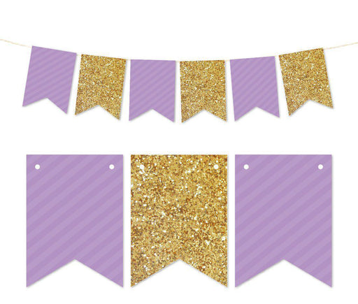 Gold Glitter Pennant Party Banner-Set of 1-Andaz Press-Lavender-