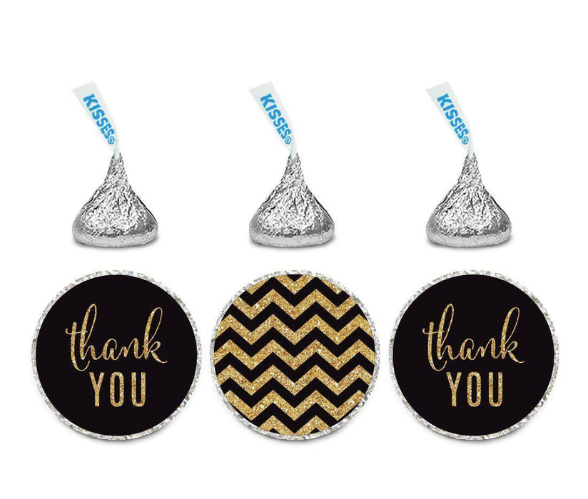 Gold Glitter Thank You Chevron Hershey's Kisses Stickers-Set of 216-Andaz Press-Black-