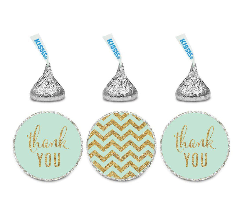 Gold Glitter Thank You Chevron Hershey's Kisses Stickers-Set of 216-Andaz Press-Mint Green-