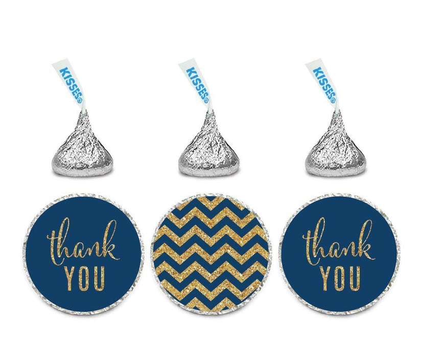 Gold Glitter Thank You Chevron Hershey's Kisses Stickers-Set of 216-Andaz Press-Navy Blue-