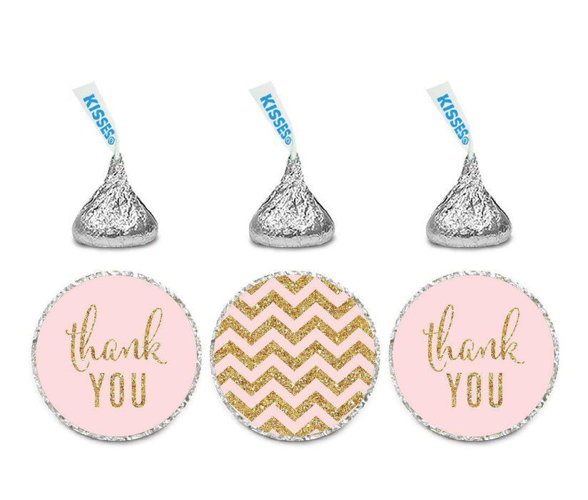 Gold Glitter Thank You Chevron Hershey's Kisses Stickers-Set of 216-Andaz Press-Pink-