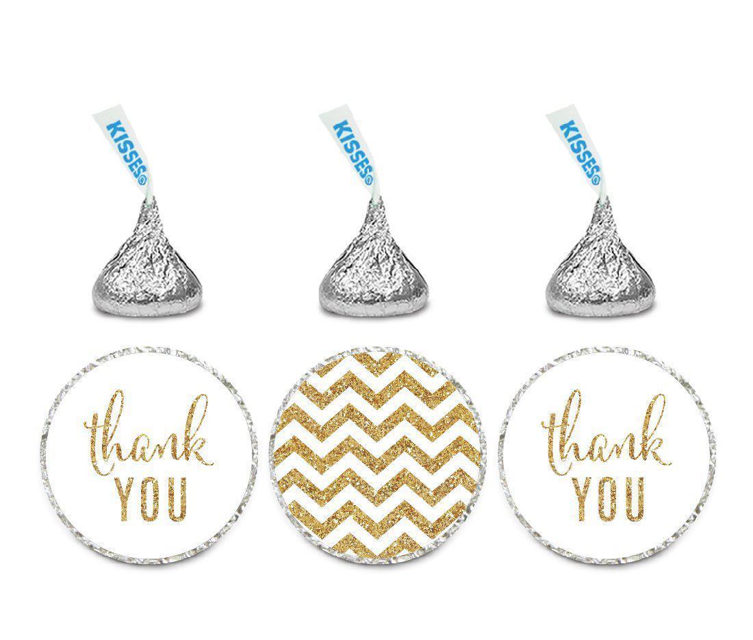 Gold Glitter Thank You Chevron Hershey's Kisses Stickers-Set of 216-Andaz Press-White-