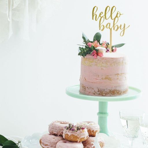 Hello Baby Mirror Acrylic Cake Toppers-Set of 1-Andaz Press-Gold-