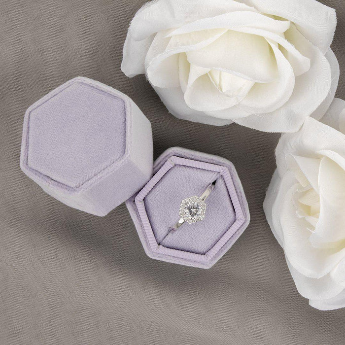 Hexagon Velvet Ring Box-Set of 1-Koyal Wholesale-Champagne-