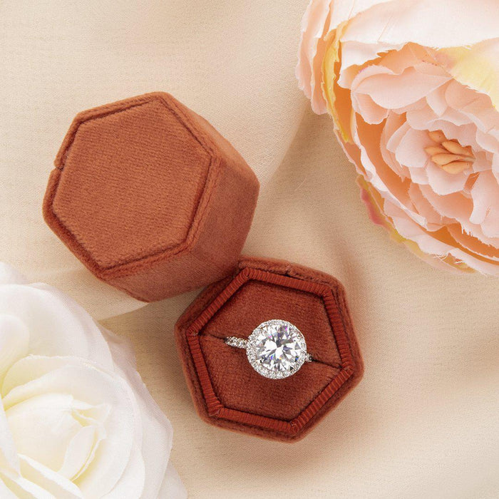 Hexagon Velvet Ring Box-Set of 1-Koyal Wholesale-Champagne-