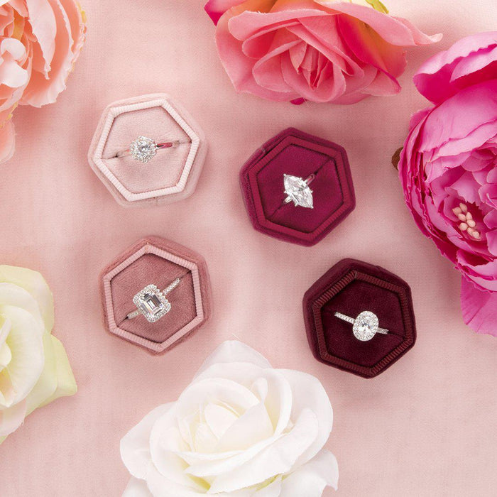 Hexagon Velvet Ring Box-Set of 1-Koyal Wholesale-Champagne-