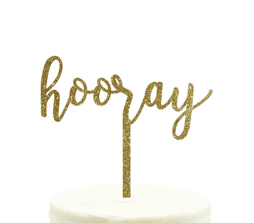 Hooray Glitter Acrylic Party Cake Topper-Set of 1-Andaz Press-Gold-