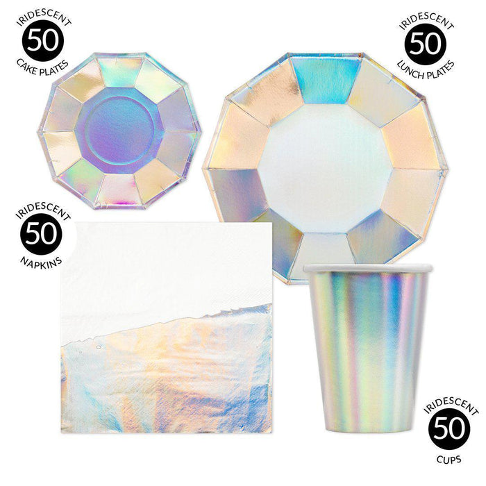 Iridescent Holographic Party Tableware Kit-Set of 50-Andaz Press-Iridescent-