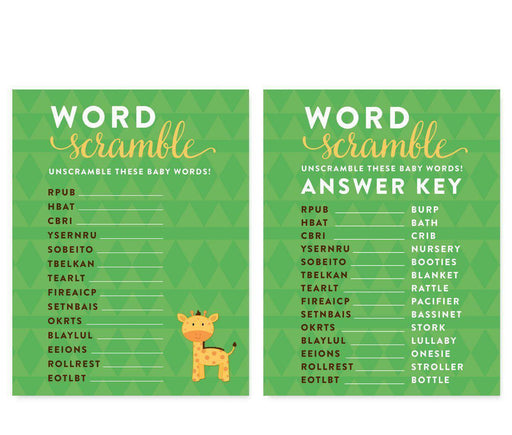 Jungle Safari Baby Shower Games & Fun Activities-Set of 1-Andaz Press-Word Scramble-