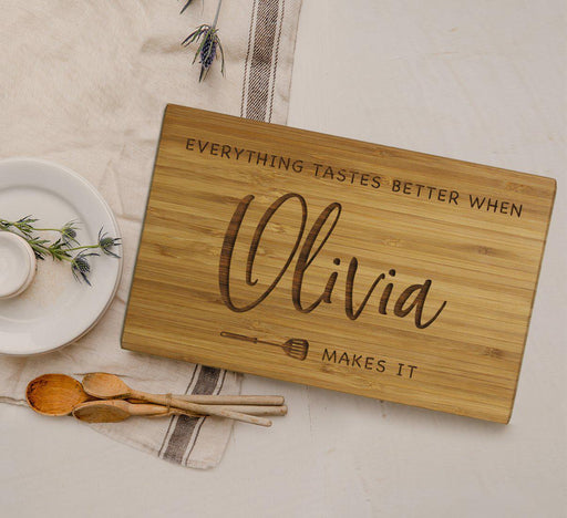 Large Custom Bamboo Wood BBQ Cutting Board Gift, Everything Tastes Better-Set of 1-Andaz Press-Custom Name-