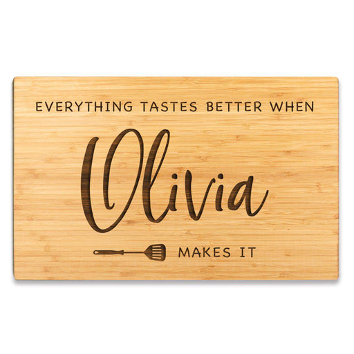 Large Custom Bamboo Wood BBQ Cutting Board Gift, Everything Tastes Better-Set of 1-Andaz Press-Custom Name-