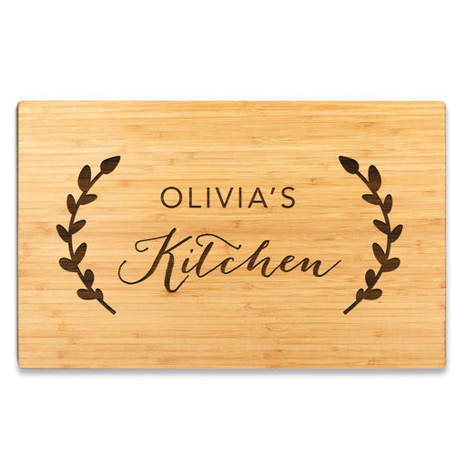 Large Custom Bamboo Wood Cutting Board Gift, Rustic Laurels Kitchen-Set of 1-Andaz Press-Bride to Be Custom-