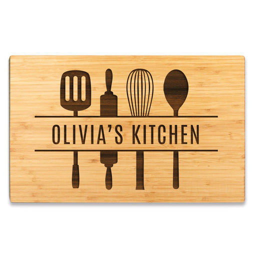 Large Custom Bamboo Wood Cutting Board Gift, Utensils Graphic-Set of 1-Andaz Press-Custom Name-