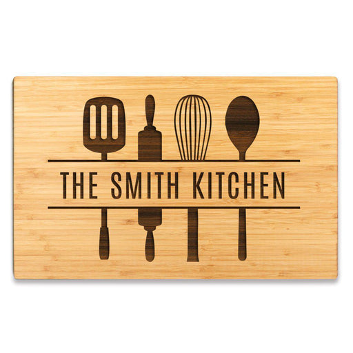 Large Custom Bamboo Wood Cutting Board Gift, Utensils Graphic-Set of 1-Andaz Press-Newlyweds Custom-