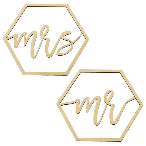 Laser Cut Wood Hexagon Mr Mrs Chair Signs-Set of 2-Koyal Wholesale-