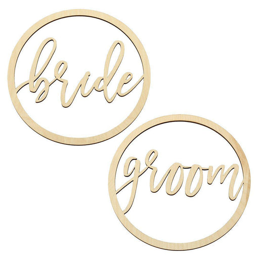 Laser Cut Wood Round Bride Groom Chair Signs-Set of 2-Koyal Wholesale-