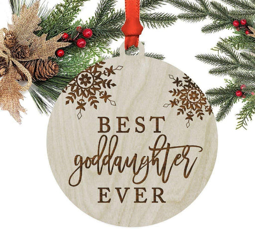 Laser Engraved Wood Christmas Ornament, Best Goddaughter Ever, Snowflakes-Set of 1-Andaz Press-