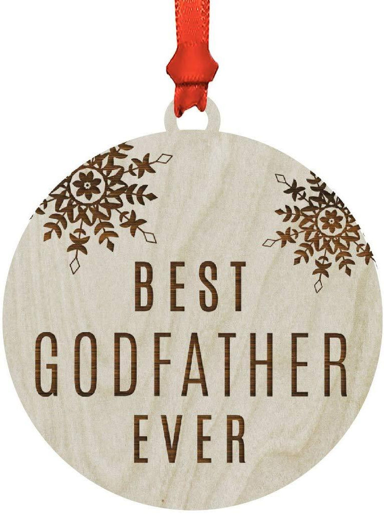 Laser Engraved Wood Christmas Ornament, Best Godfather Ever, Snowflakes-Set of 1-Andaz Press-