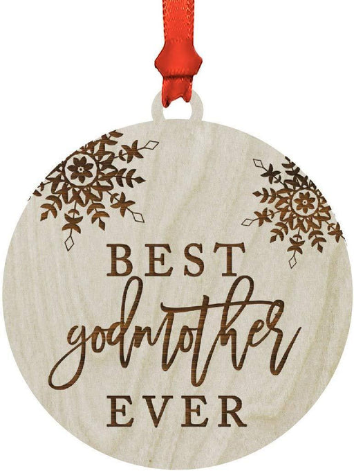 Laser Engraved Wood Christmas Ornament, Best Godmother Ever, Snowflakes-Set of 1-Andaz Press-