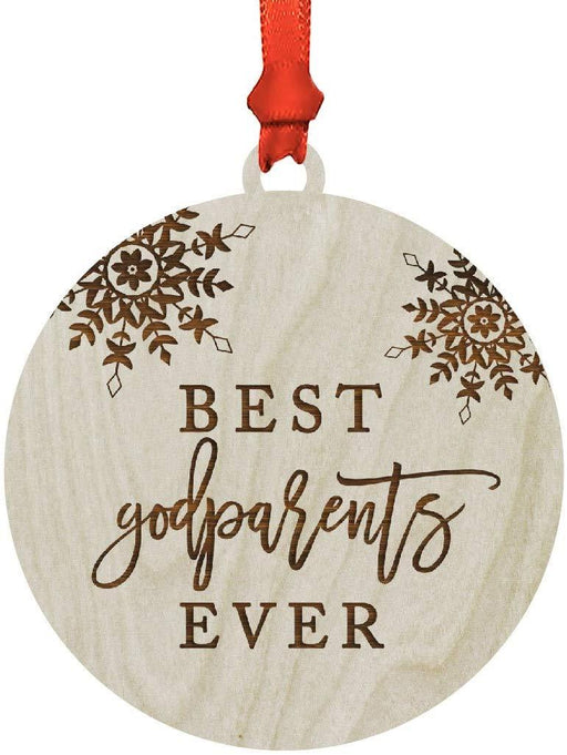 Laser Engraved Wood Christmas Ornament, Best Godparents Ever, Snowflakes-Set of 1-Andaz Press-