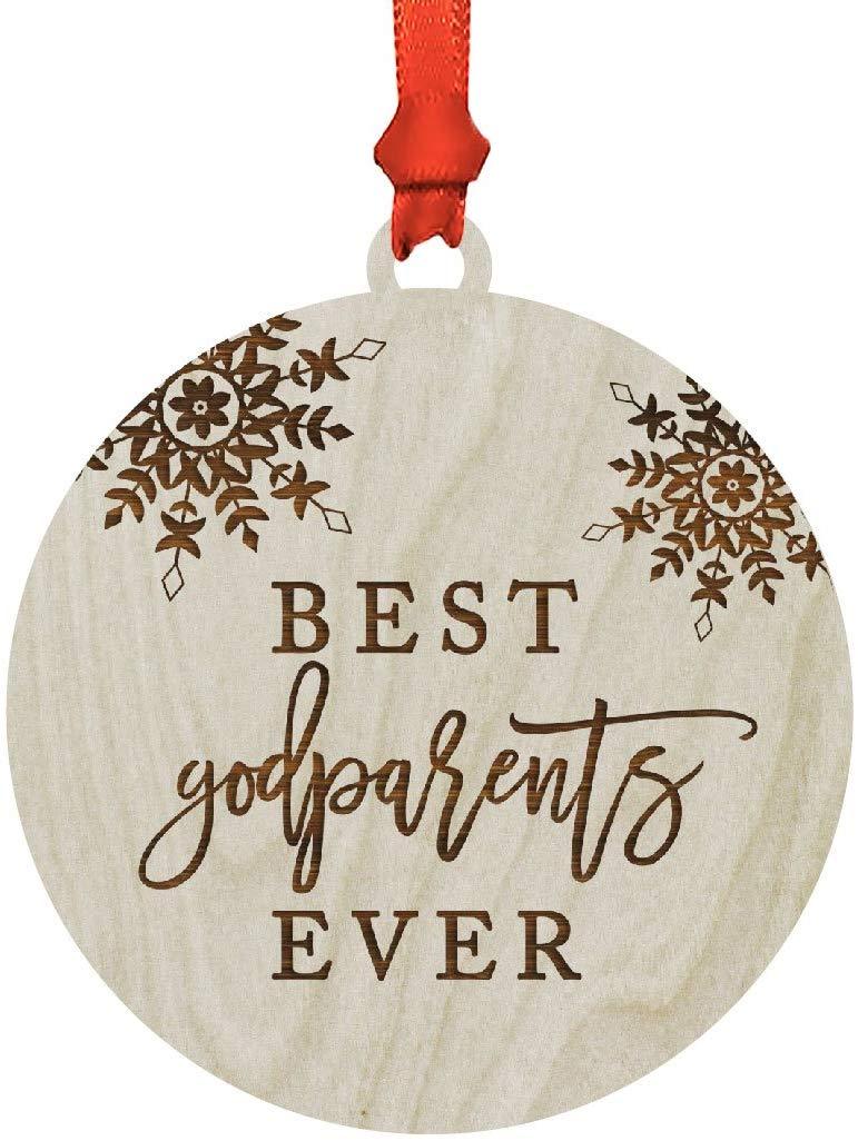 Laser Engraved Wood Christmas Ornament, Best Godparents Ever, Snowflak