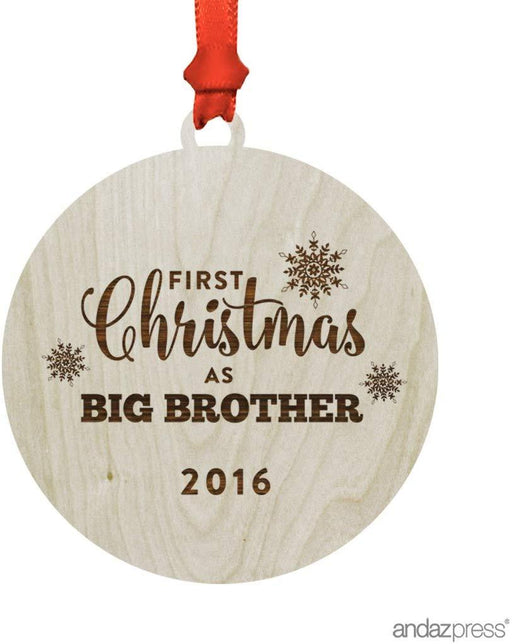 Laser Engraved Wood Christmas Ornament, First Christmas as Big Brother, Custom Year-Set of 1-Andaz Press-