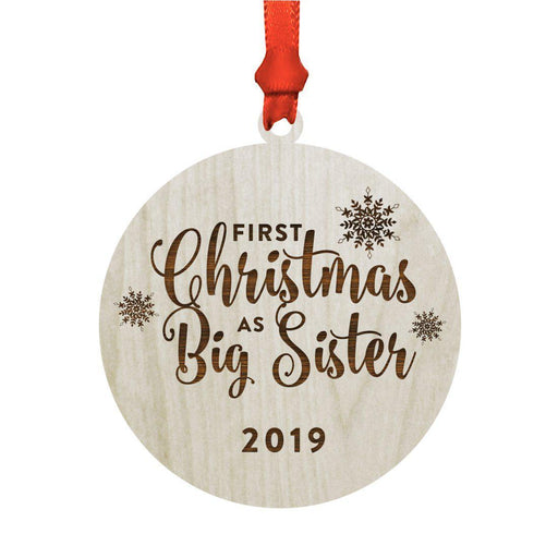 Laser Engraved Wood Christmas Ornament, First Christmas as Big Sister, Custom Year-Set of 1-Andaz Press-