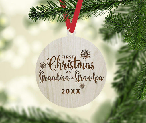 Laser Engraved Wood Christmas Ornament, First Christmas as Grandma & Grandpa, Custom Year-Set of 1-Andaz Press-