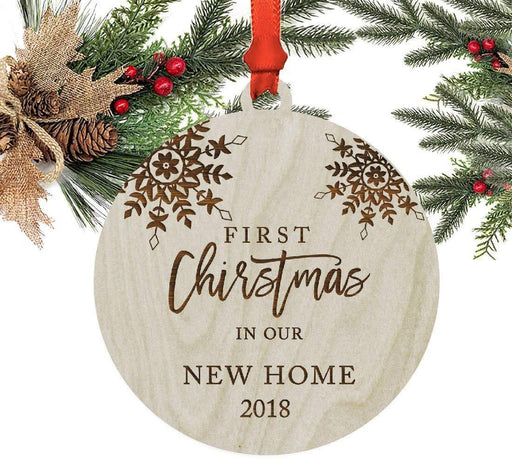 Laser Engraved Wood Christmas Ornament, First Christmas in Our New Home, Custom Year, Snowflakes-Set of 1-Andaz Press-