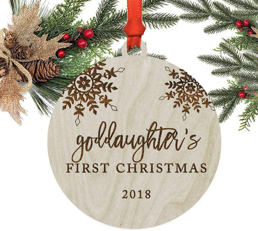 Laser Engraved Wood Christmas Ornament, Goddaughter's 1st Christmas, Custom Year, Snowflakes-Set of 1-Andaz Press-