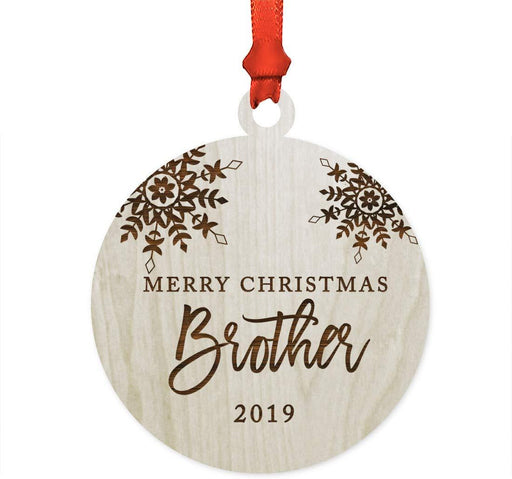 Laser Engraved Wood Christmas Ornament, Merry Christmas Brother, Custom Year, Snowflakes-Set of 1-Andaz Press-