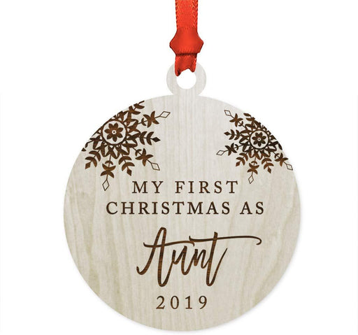 Laser Engraved Wood Christmas Ornament, My First Christmas As Aunt, Custom Year, Snowflakes-Set of 1-Andaz Press-