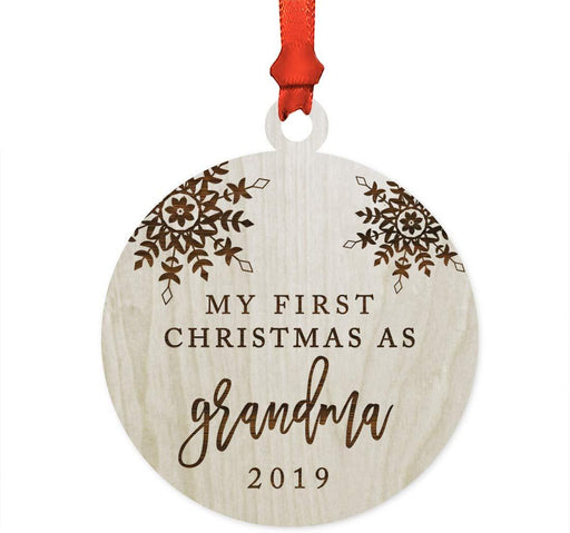 Laser Engraved Wood Christmas Ornament, My First Christmas As Grandma, Custom Year, Snowflakes-Set of 1-Andaz Press-