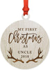 Laser Engraved Wood Christmas Ornament, My First Christmas As Uncle, Custom Year, Deer Antlers-Set of 1-Andaz Press-