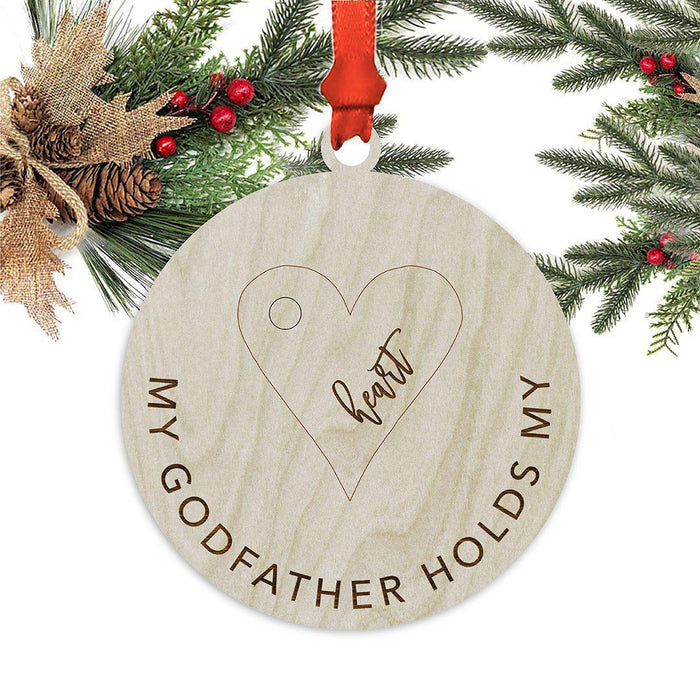 Laser Engraved Wood Christmas Ornament, My Godfather Holds My Heart-Set of 1-Andaz Press-