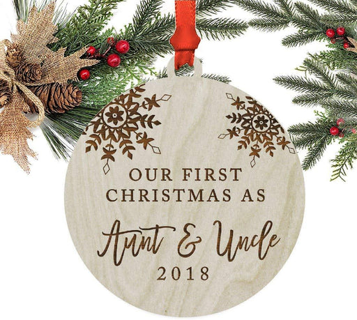 Laser Engraved Wood Christmas Ornament, Our First Christmas As Aunt and Uncle, Custom Year, Snowflakes-Set of 1-Andaz Press-