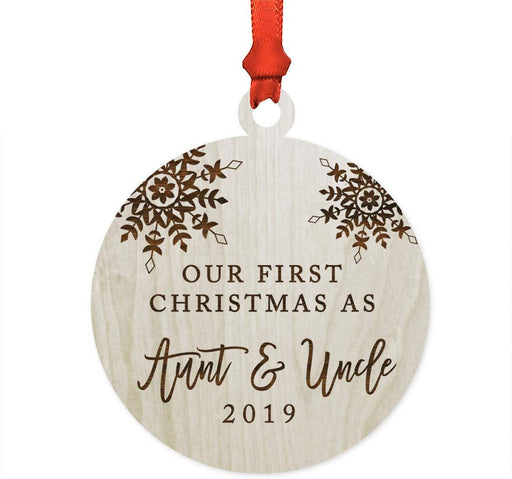 Laser Engraved Wood Christmas Ornament, Our First Christmas As Aunt and Uncle, Custom Year, Snowflakes-Set of 1-Andaz Press-