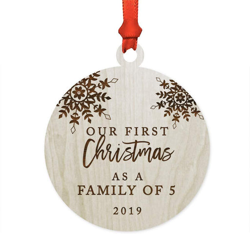 Laser Engraved Wood Christmas Ornament, Our First Christmas as a Family of Five, Custom Year, Snowflakes-Set of 1-Andaz Press-