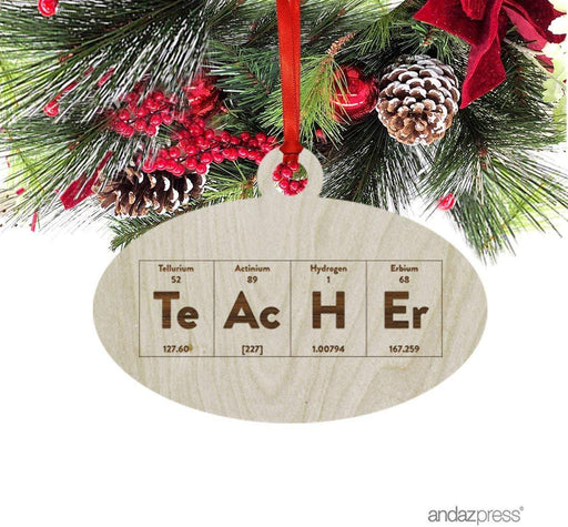 Laser Engraved Wood Christmas Ornament, Periodic Table Teacher, Oval Shape-Set of 1-Andaz Press-