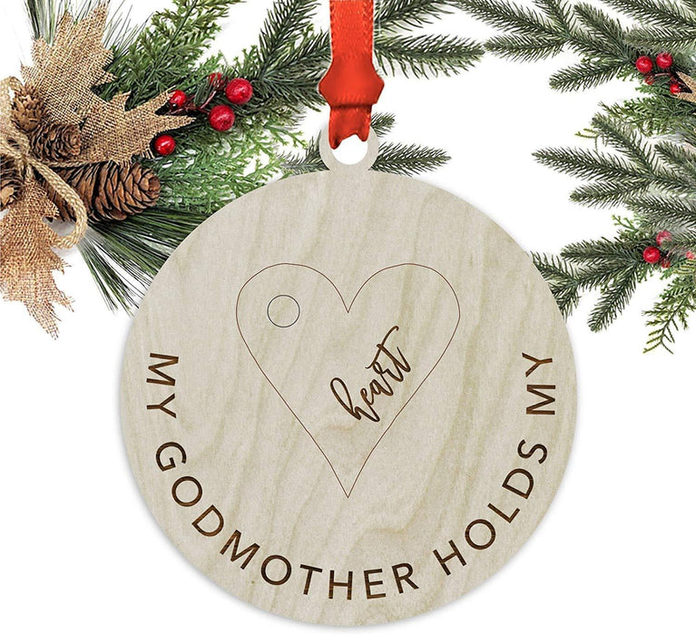 Laser Engraved Wood Family Christmas Ornament, My Godmother Holds My Heart-Set of 1-Andaz Press-