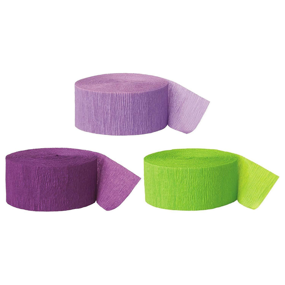 Lavender, Royal Purple, Kiwi Green Crepe Paper Streamer Hanging Decorative Kit-Set of 3-Andaz Press-