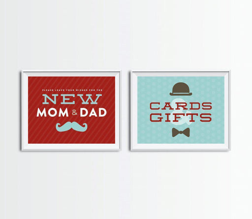 Lil Man Mustache Boy Baby Shower Party Signs, 2 Pack-Set of 2-Andaz Press-Leave Wishes | Cards & Gifts-