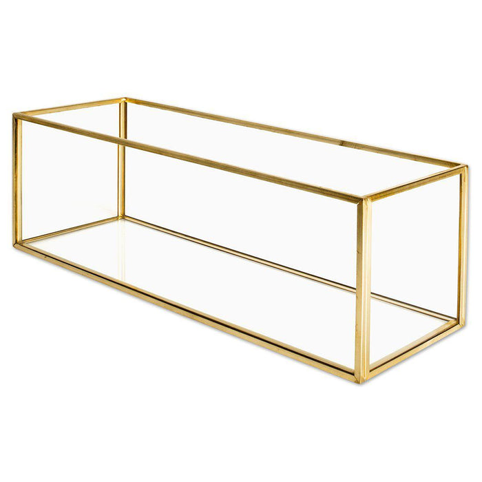 Long Glass Metal Candle Holder Centerpiece Box-Set of 1-Koyal Wholesale-12" x 4" x 4"-Gold-