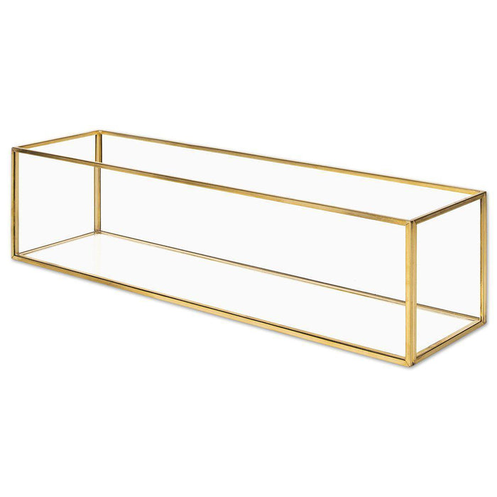 Long Glass Metal Candle Holder Centerpiece Box-Set of 1-Koyal Wholesale-16"x 4" x 4"-Gold-